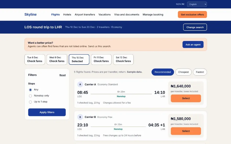 Skyline Travel Platform Screenshot