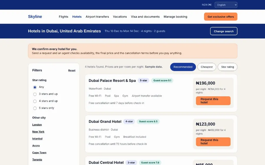 Skyline Travel Platform Screenshot