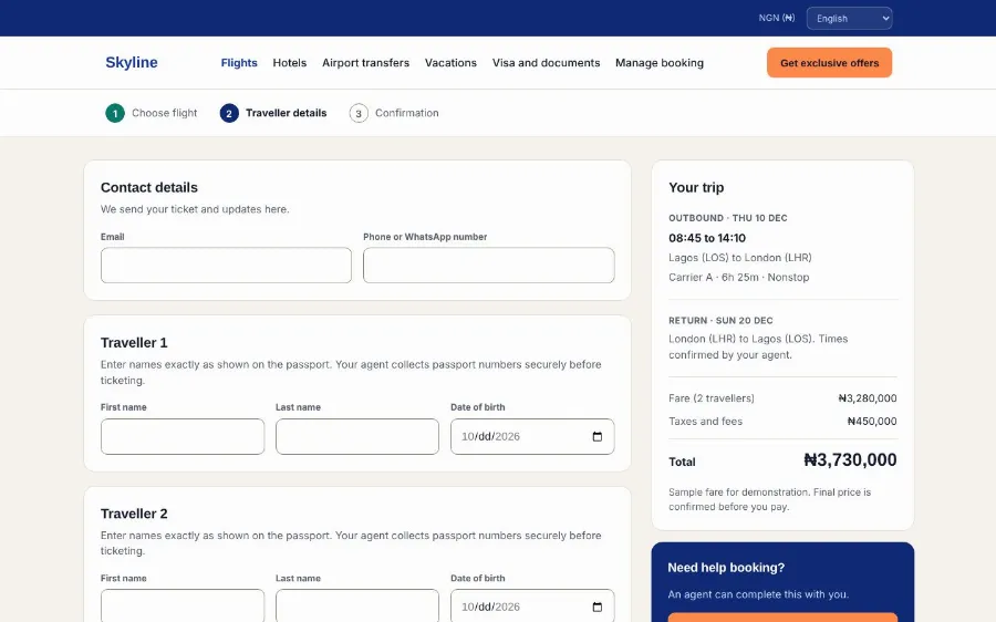 Skyline Travel Platform Screenshot