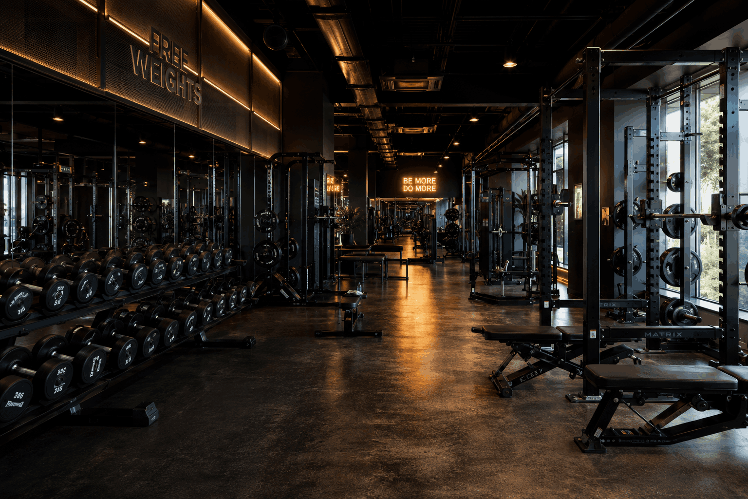 Free weights zone at VELORA Fitness